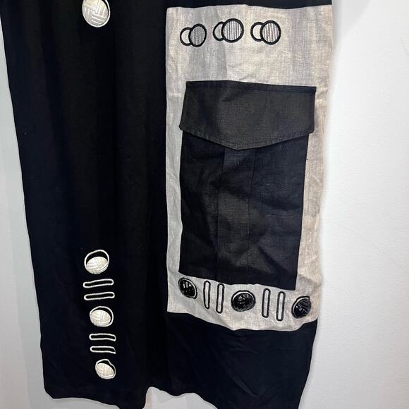 Darkwin Black Artsy Dress‎ Size L Buttons Patchwork Lagenlook Mix Media Pocket - Picture 4 of 7